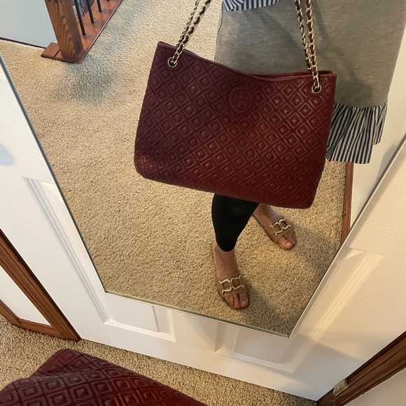 Authentic Maroon Tory Burch Tote - Picture 7 of 9